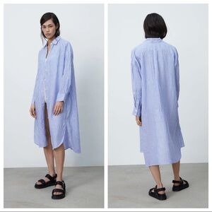NWT Zara Oversized Shirt Blue 100% Linen Medium